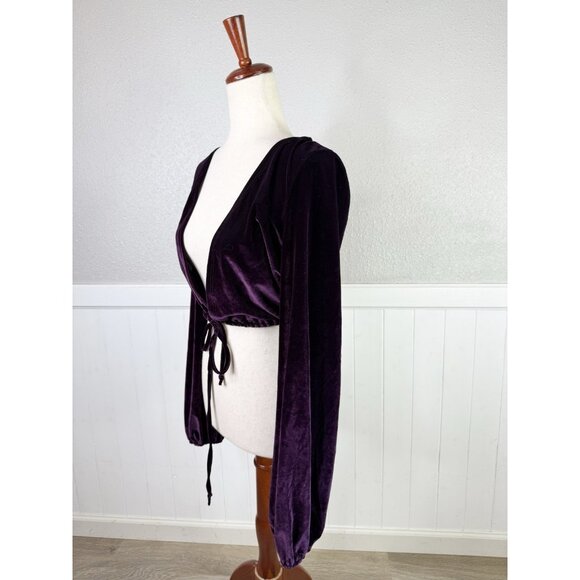 Fairy Goth Velvet Top Women Sz L Plum Crop Tie Front Renaissance Whimsigoth Y2K - Picture 6 of 12